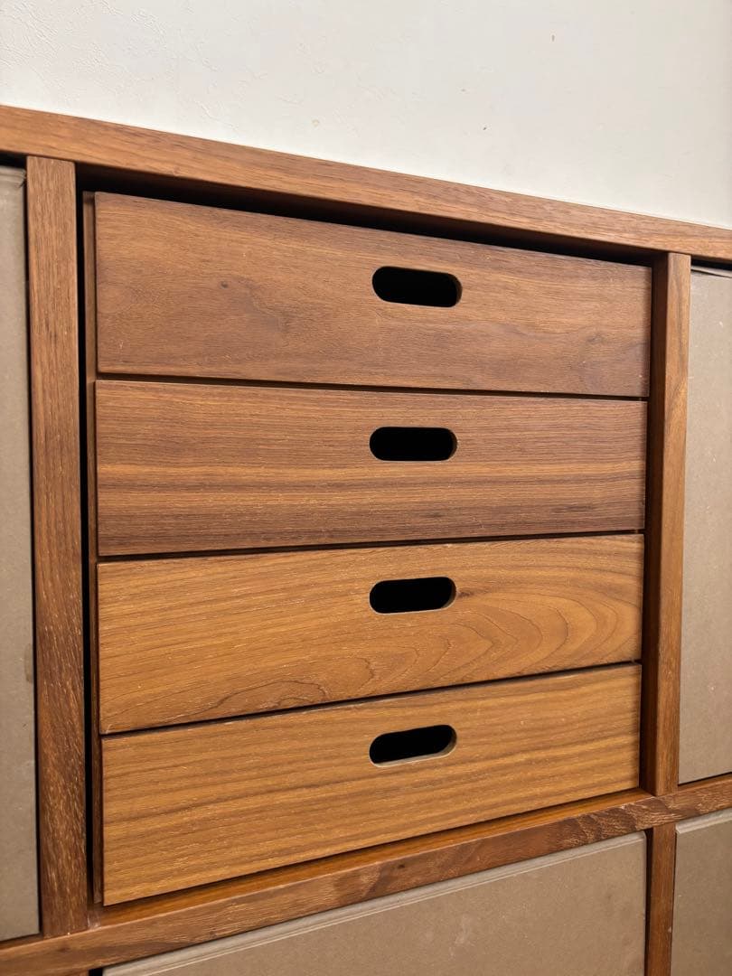 【送料込・無印良品】スタッキングシェルフ ウォールナット ５段×２列 引出し3個