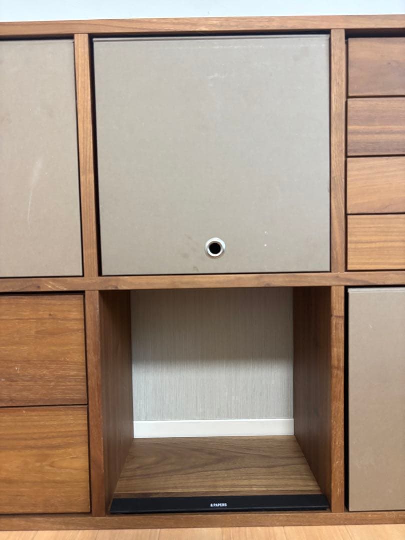 【送料込・無印良品】スタッキングシェルフ ウォールナット ５段×２列 引出し3個