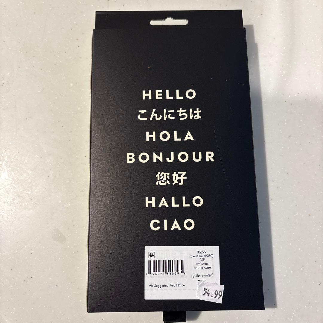 kate spade iPhone 15 ケース 白猫　グリッター