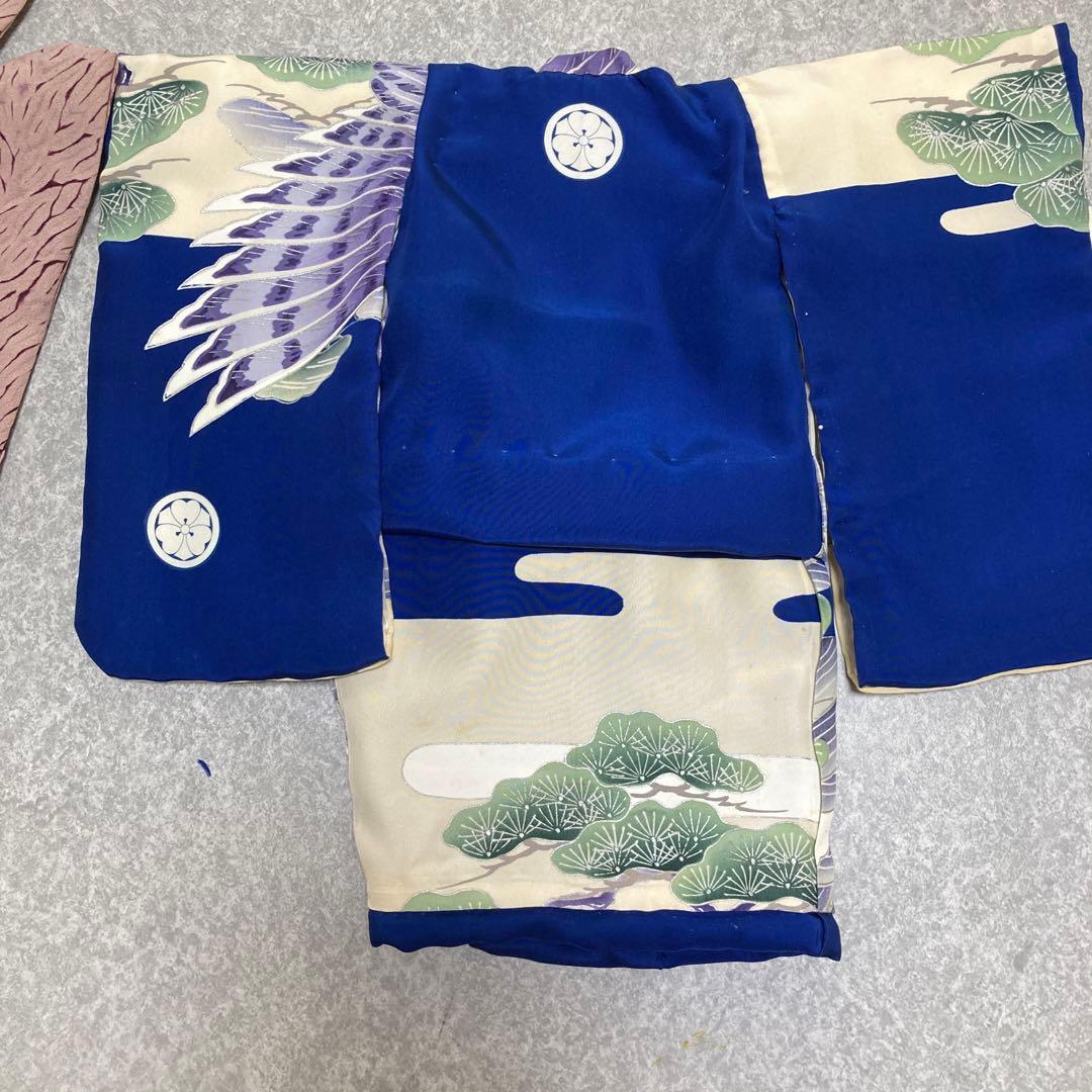 着物と帯セット 青色 波模様男の子用