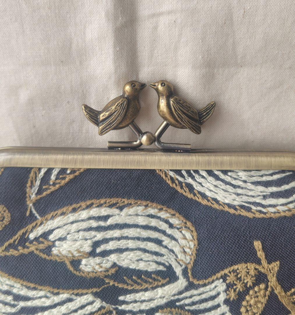 ミナペルホネン following day（navy）親子がま口 小鳥 財布
