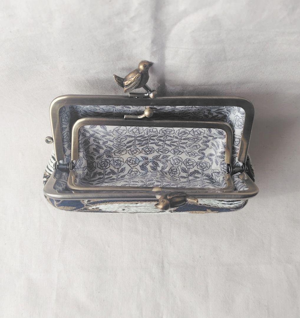 ミナペルホネン following day（navy）親子がま口 小鳥 財布