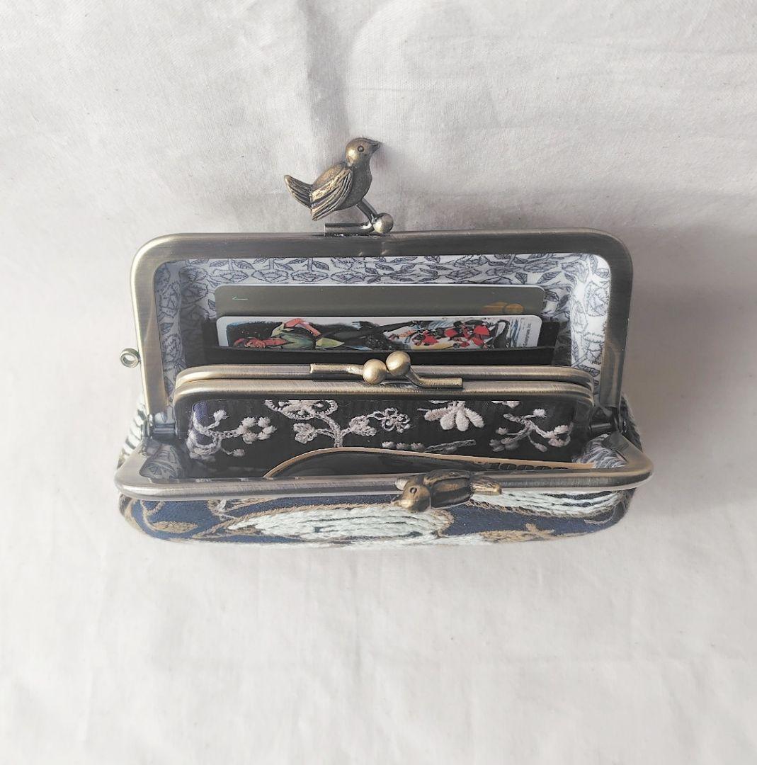 ミナペルホネン following day（navy）親子がま口 小鳥 財布