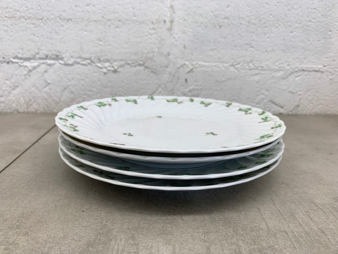 MN661★GINORI ジノリ 緑と赤の植物装飾の皿4枚セット 直径約25㎝