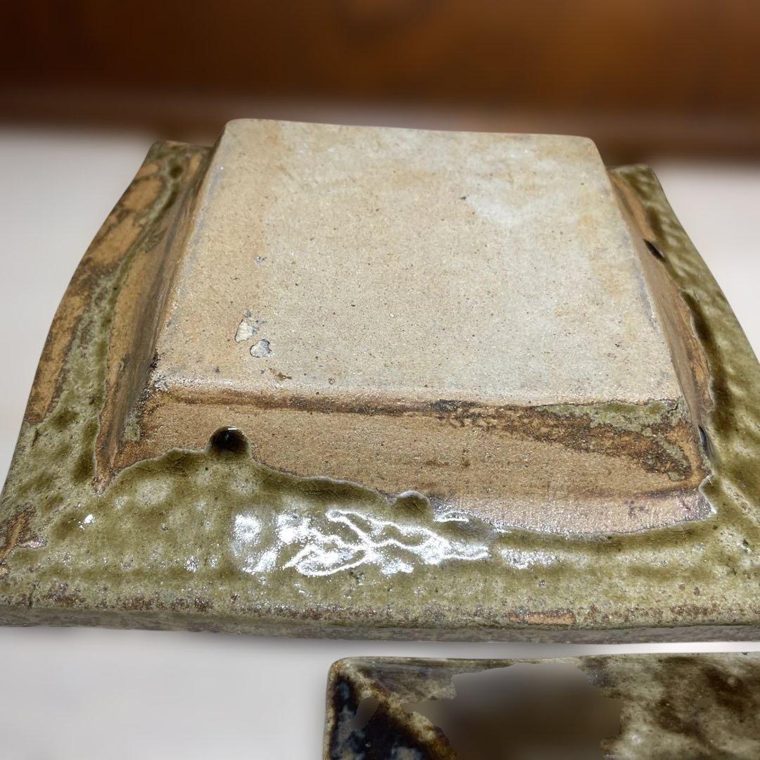 益子焼　浜田庄司　飴釉角皿　柿釉角皿　箱なし