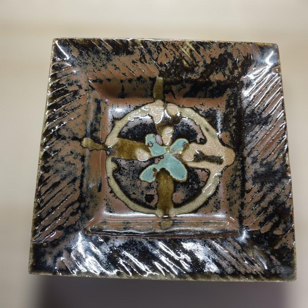 益子焼　浜田庄司　飴釉角皿　柿釉角皿　箱なし