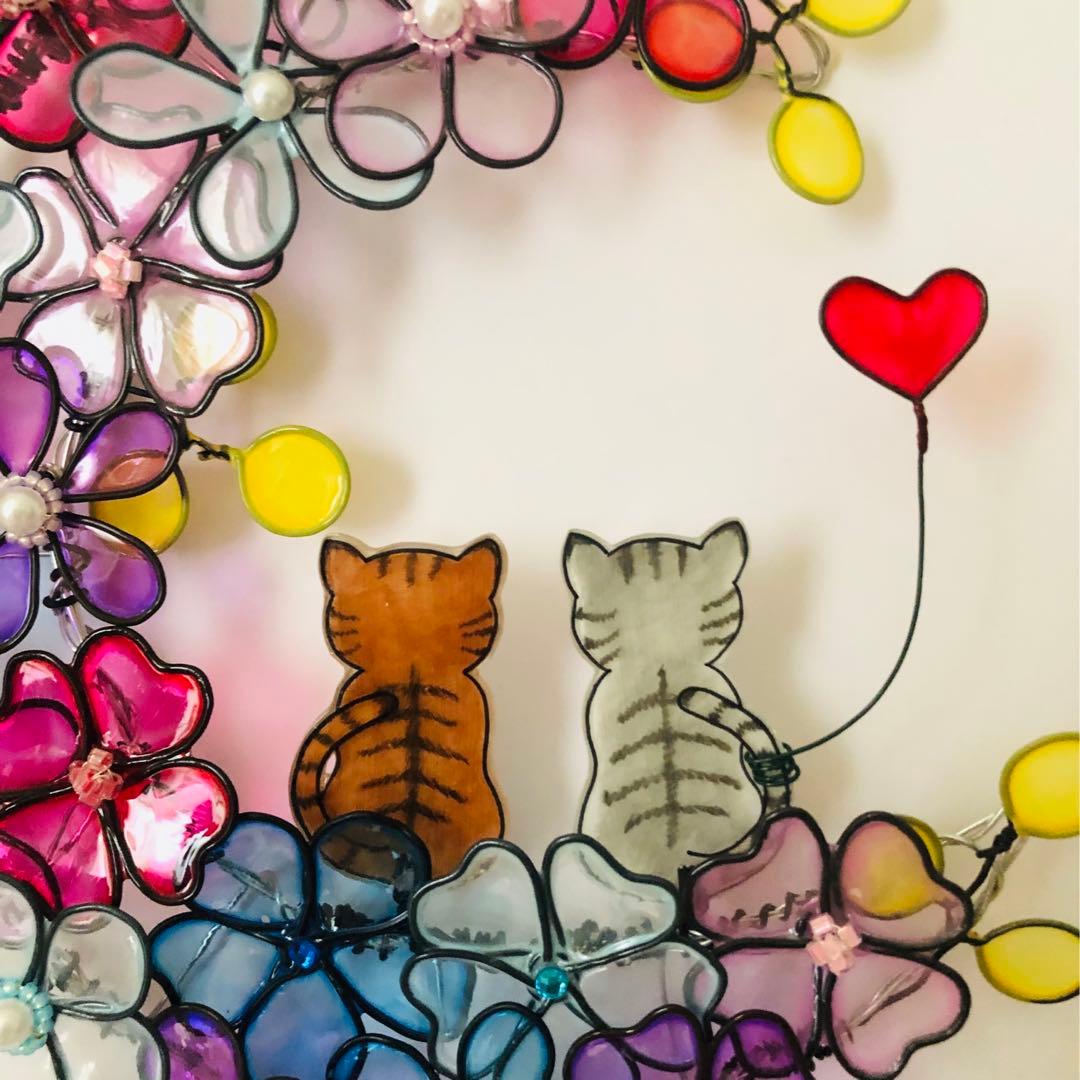 茉莉花　シマエナガとピンクのウェルカムリース　ワイヤークラフト