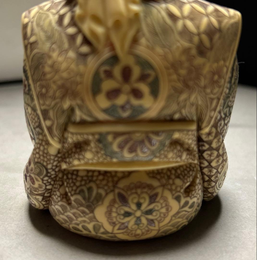 細密彫刻 象牙風 練り物 七福神 福禄寿/桃仙人 在銘：工芸・置物・オブジェ