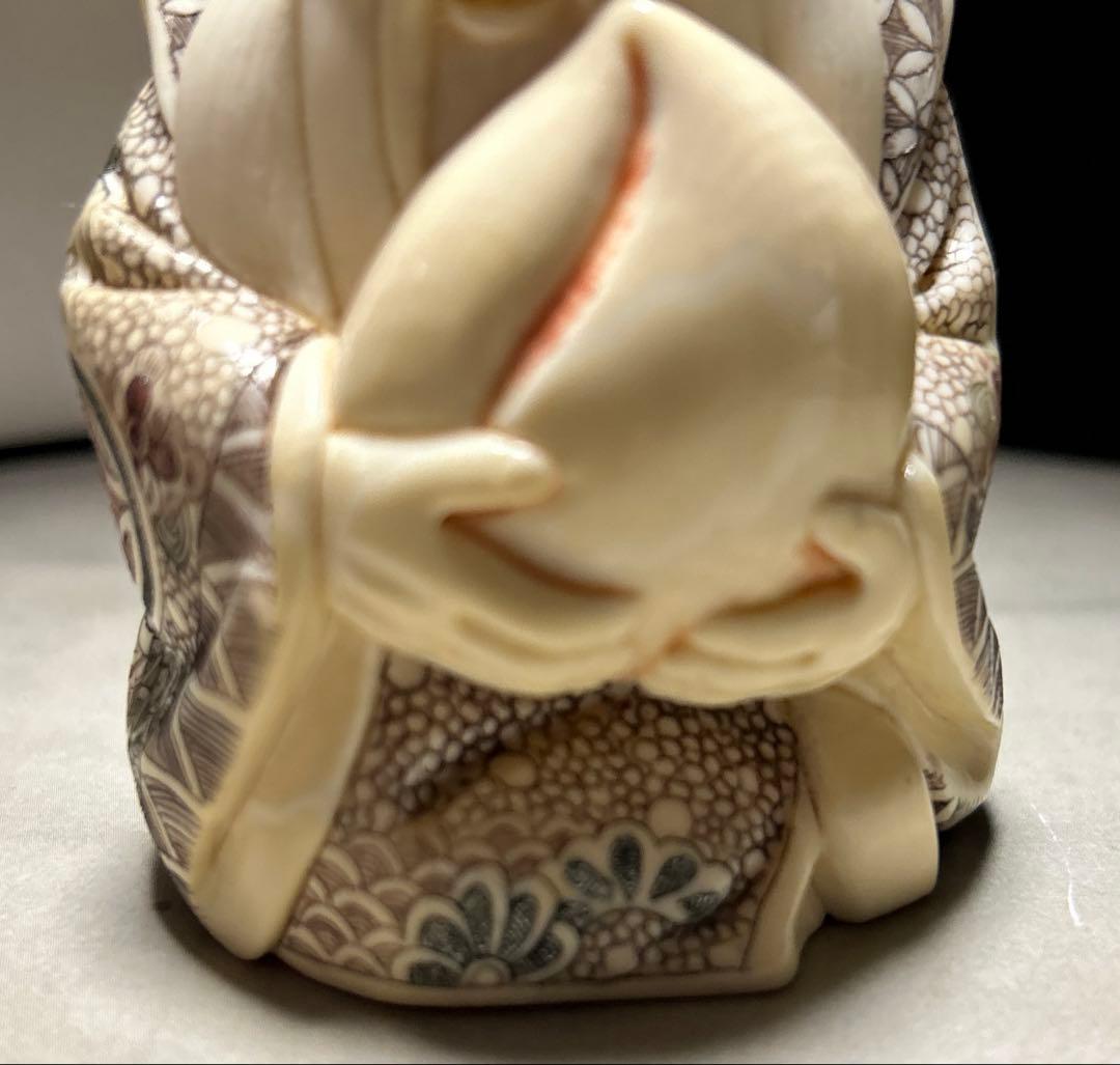 細密彫刻 象牙風 練り物 七福神 福禄寿/桃仙人 在銘：工芸・置物・オブジェ