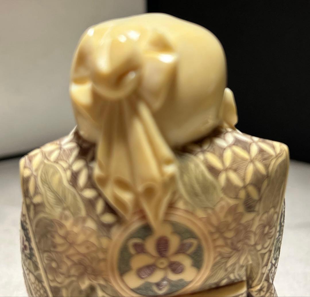 細密彫刻 象牙風 練り物 七福神 福禄寿/桃仙人 在銘：工芸・置物・オブジェ