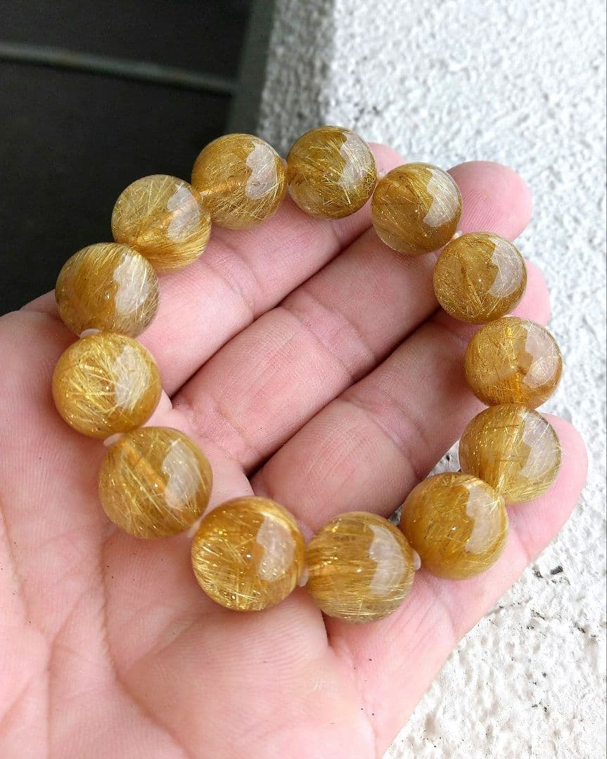 【超極上,超美品】濃密ゴールドルチルクォーツ １５㎜ ブレスレット　金運　仕事運