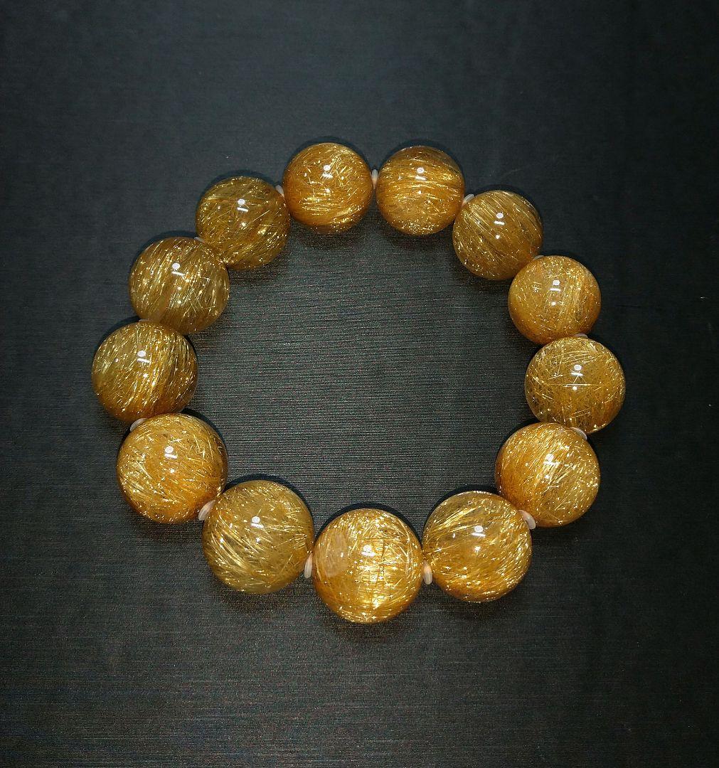 【超極上,超美品】濃密ゴールドルチルクォーツ １５㎜ ブレスレット　金運　仕事運
