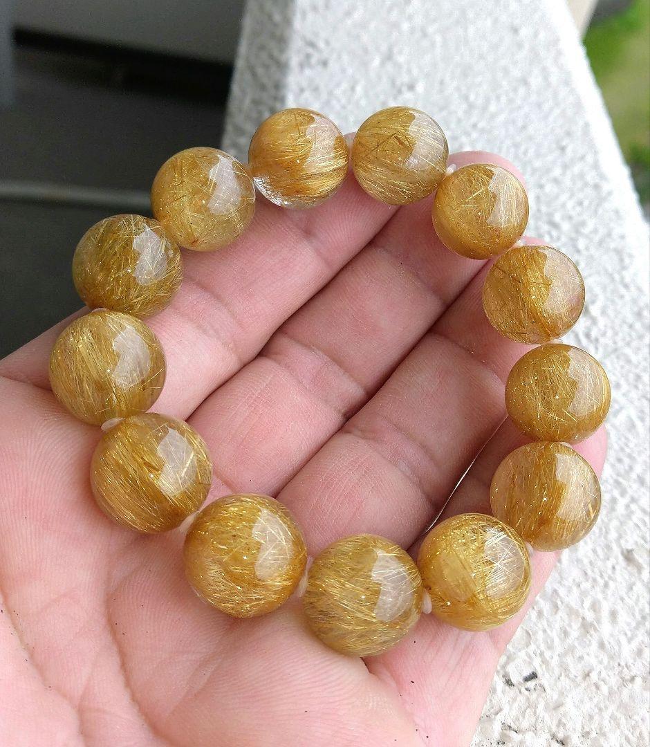 【超極上,超美品】濃密ゴールドルチルクォーツ １５㎜ ブレスレット　金運　仕事運