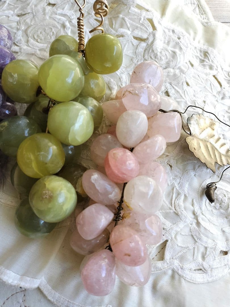 天然石アメシスト ローズクォーツ 緑石 マスカット 葡萄 パワーストーン置きもの