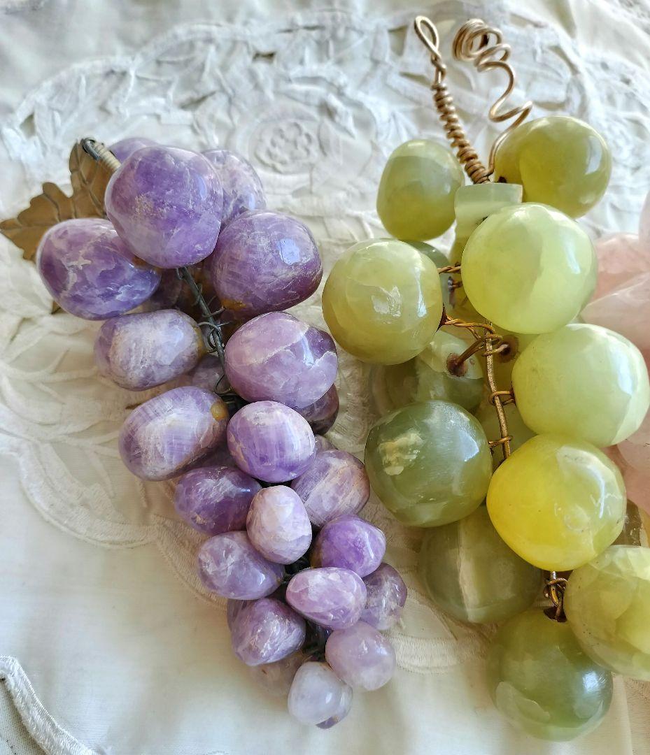 天然石アメシスト ローズクォーツ 緑石 マスカット 葡萄 パワーストーン置きもの