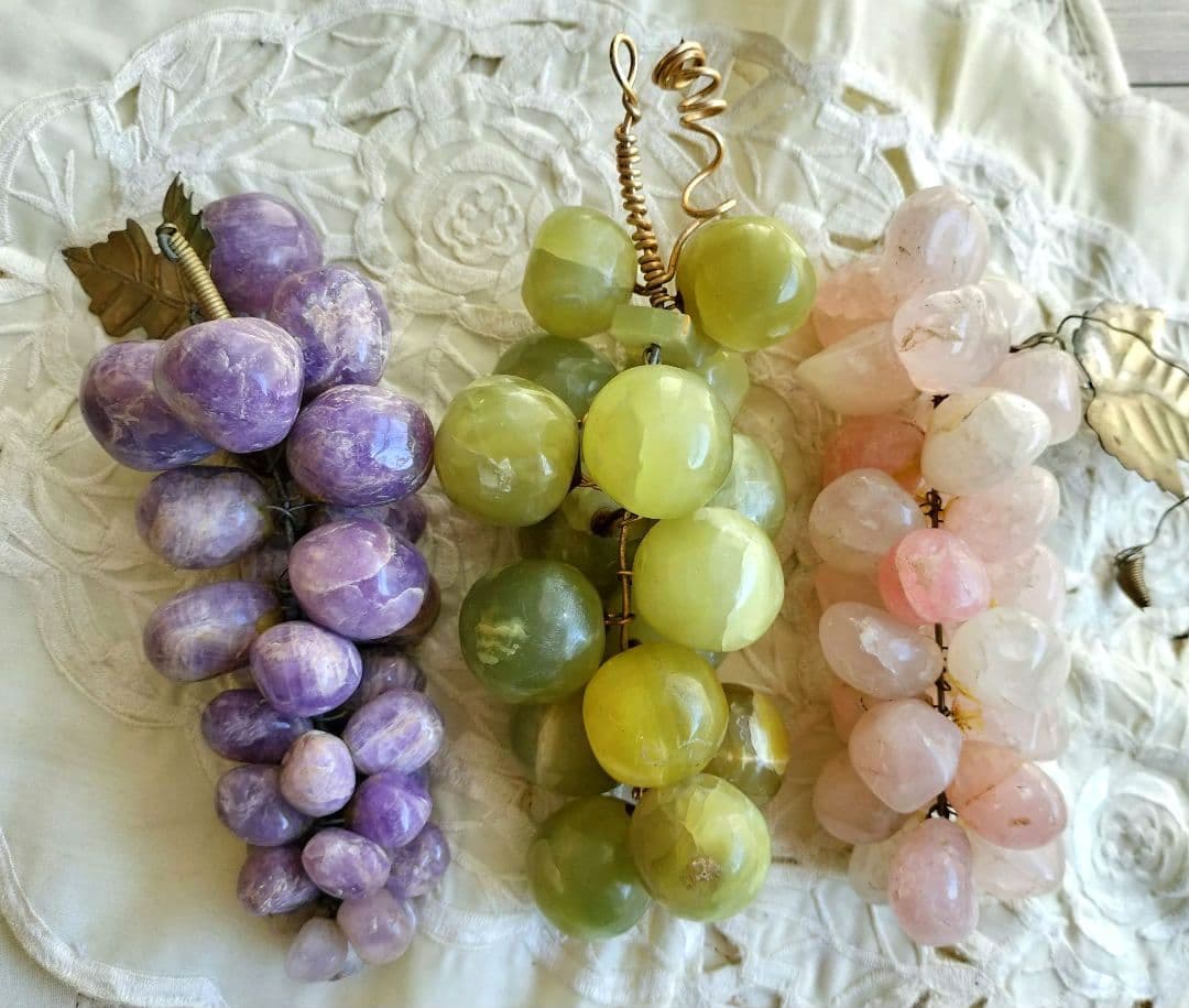 天然石アメシスト ローズクォーツ 緑石 マスカット 葡萄 パワーストーン置きもの