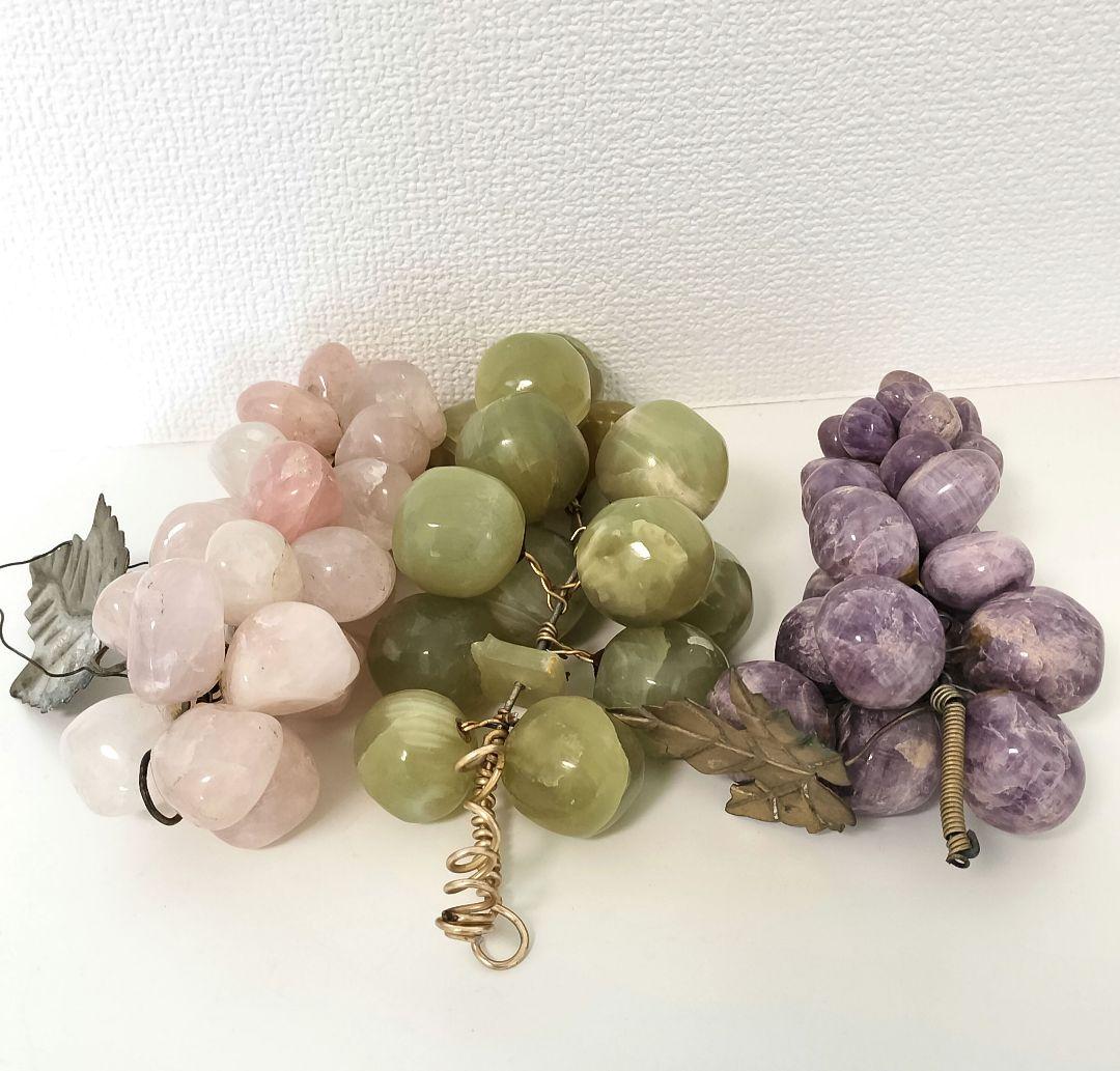 天然石アメシスト ローズクォーツ 緑石 マスカット 葡萄 パワーストーン置きもの