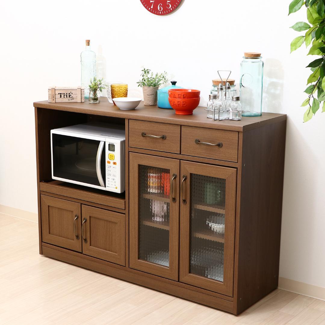 キッチンカウンター/食器棚 キャスター付き ブラウン 幅120cm