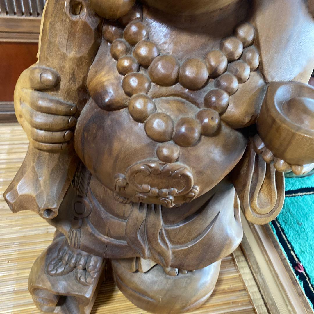 木製 笑顔の仏像 約77センチ