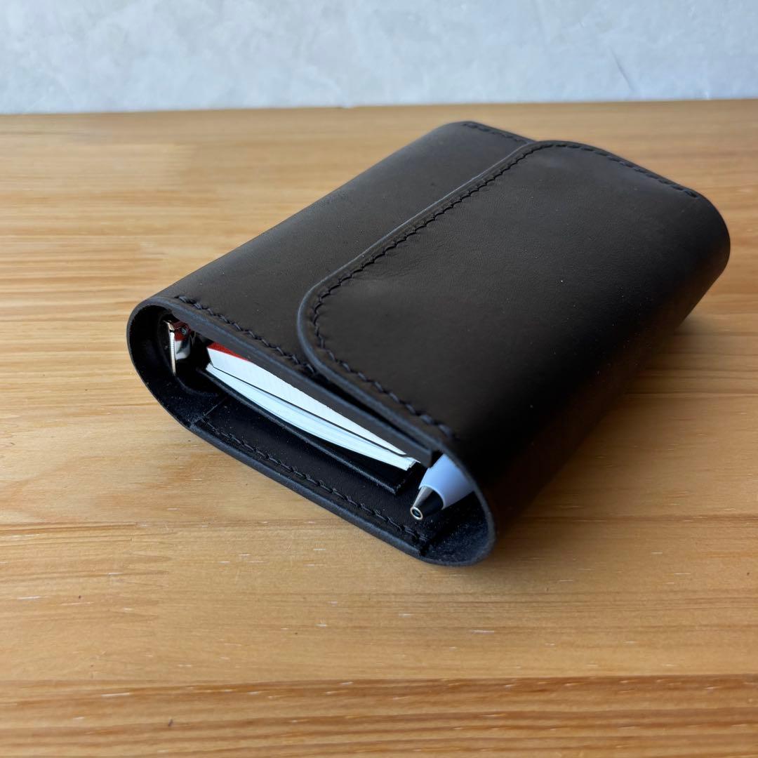 【M5 ブラック】システム手帳　レザーカバー　フラップタイプ