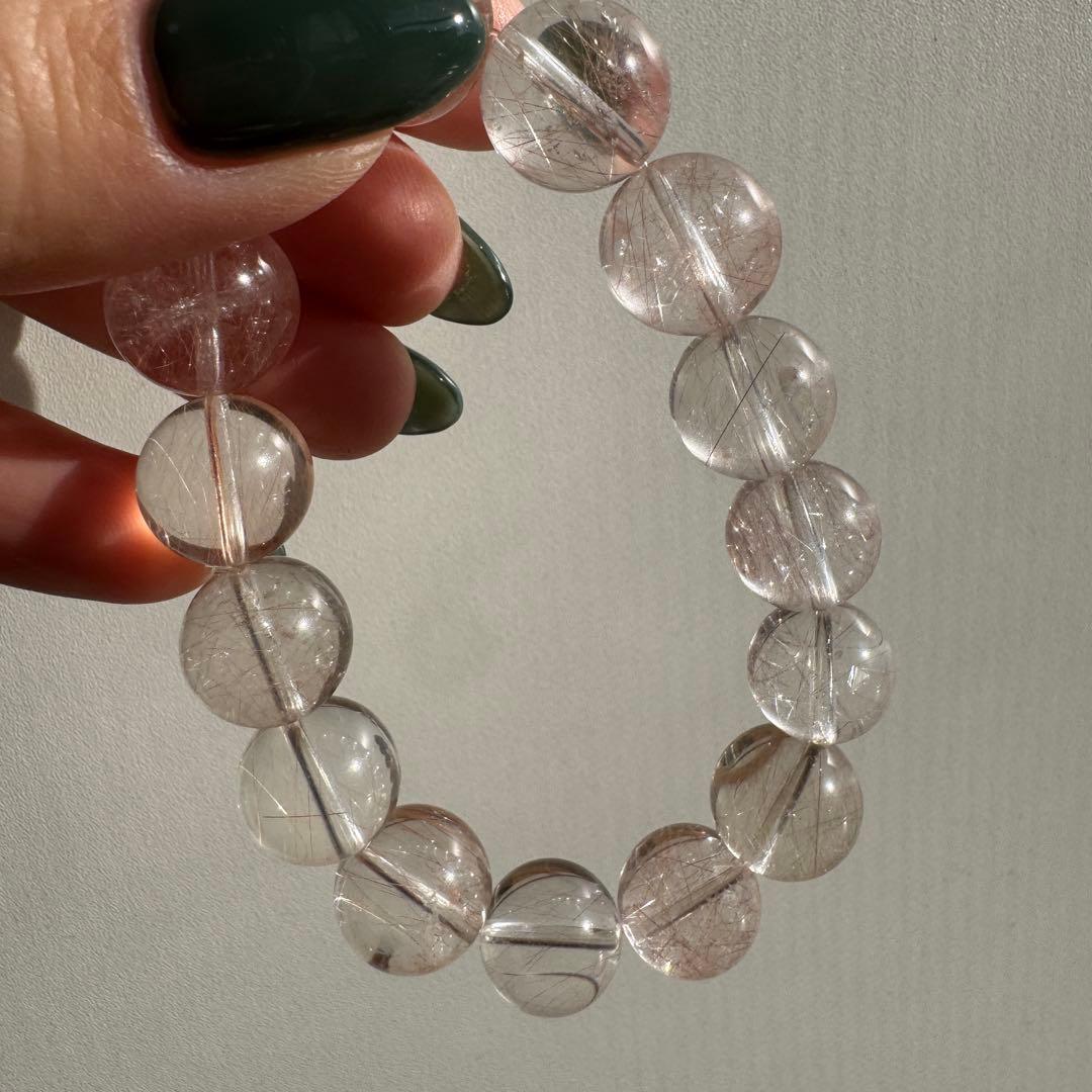 一点物　天然石　ハンドメイドブレス　ピンクサゲニティッククォーツ　ピンクサゲ　②