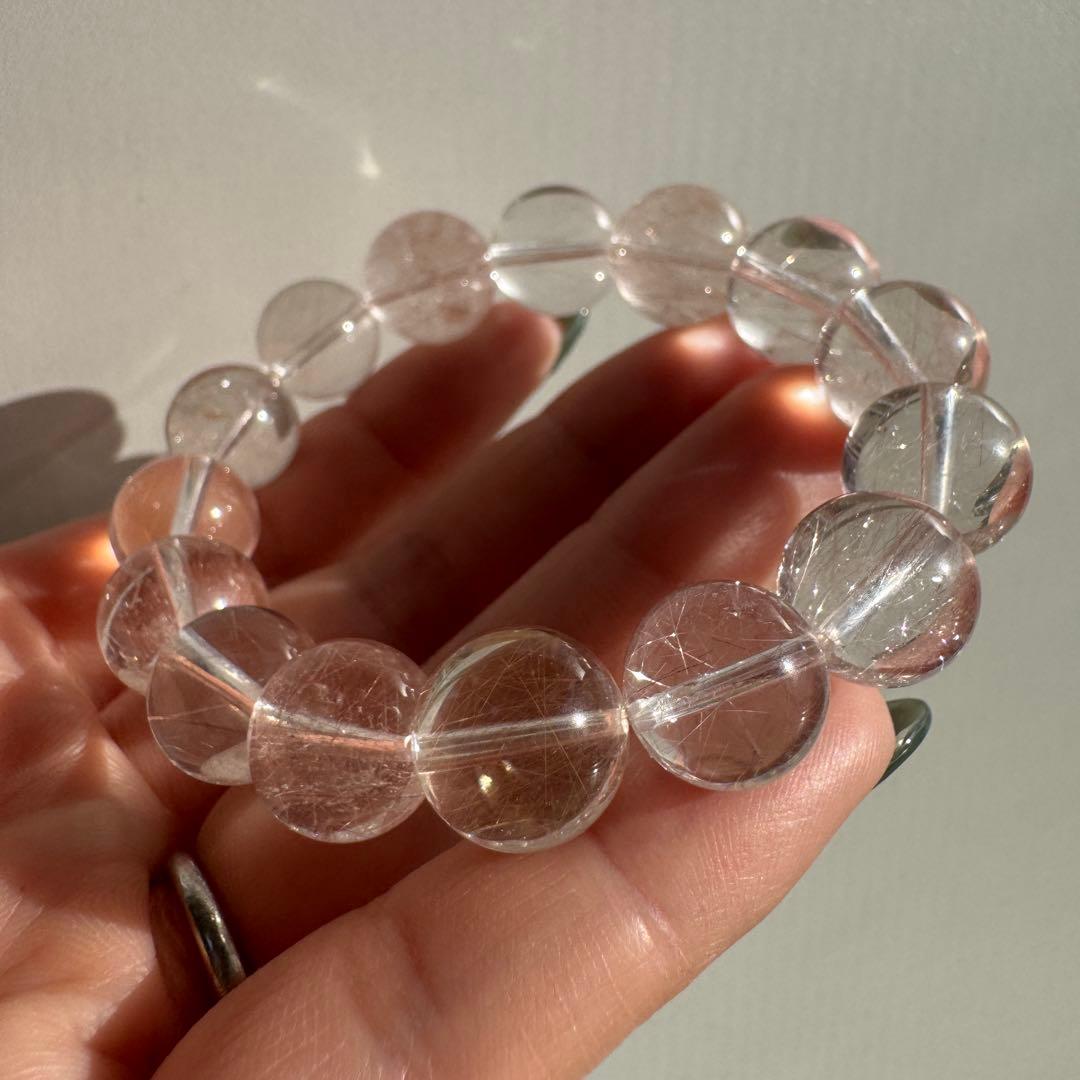 一点物　天然石　ハンドメイドブレス　ピンクサゲニティッククォーツ　ピンクサゲ　②