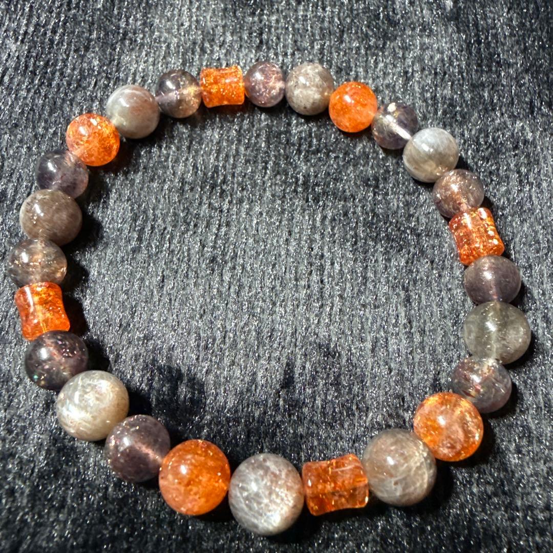 ハンドメイド グレーとオレンジのサンストーンブレスレット