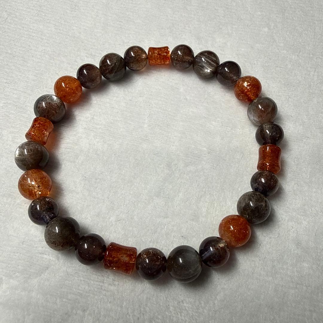 ハンドメイド グレーとオレンジのサンストーンブレスレット