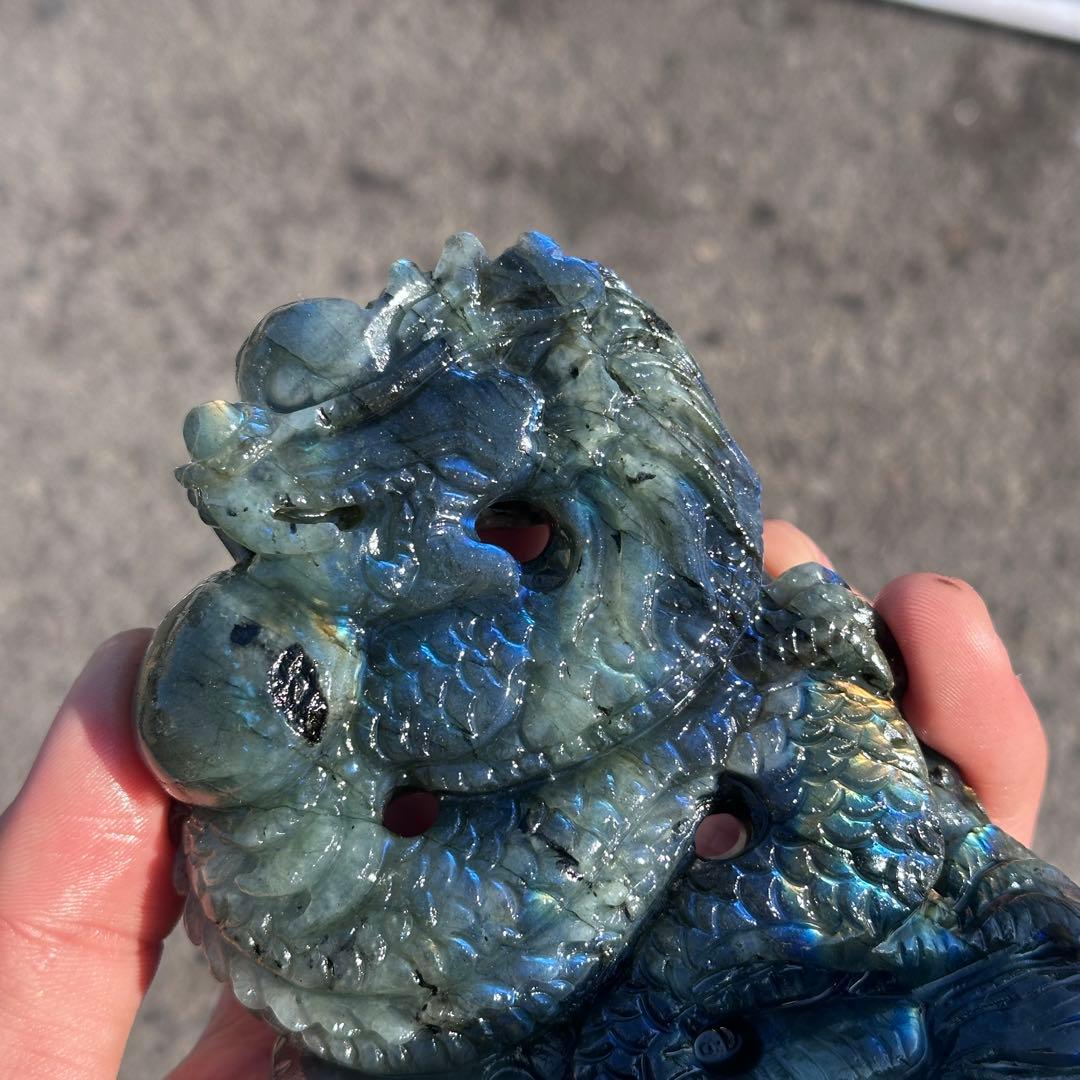 天然石ラブラドライトの龍　置物　彫り物G.252