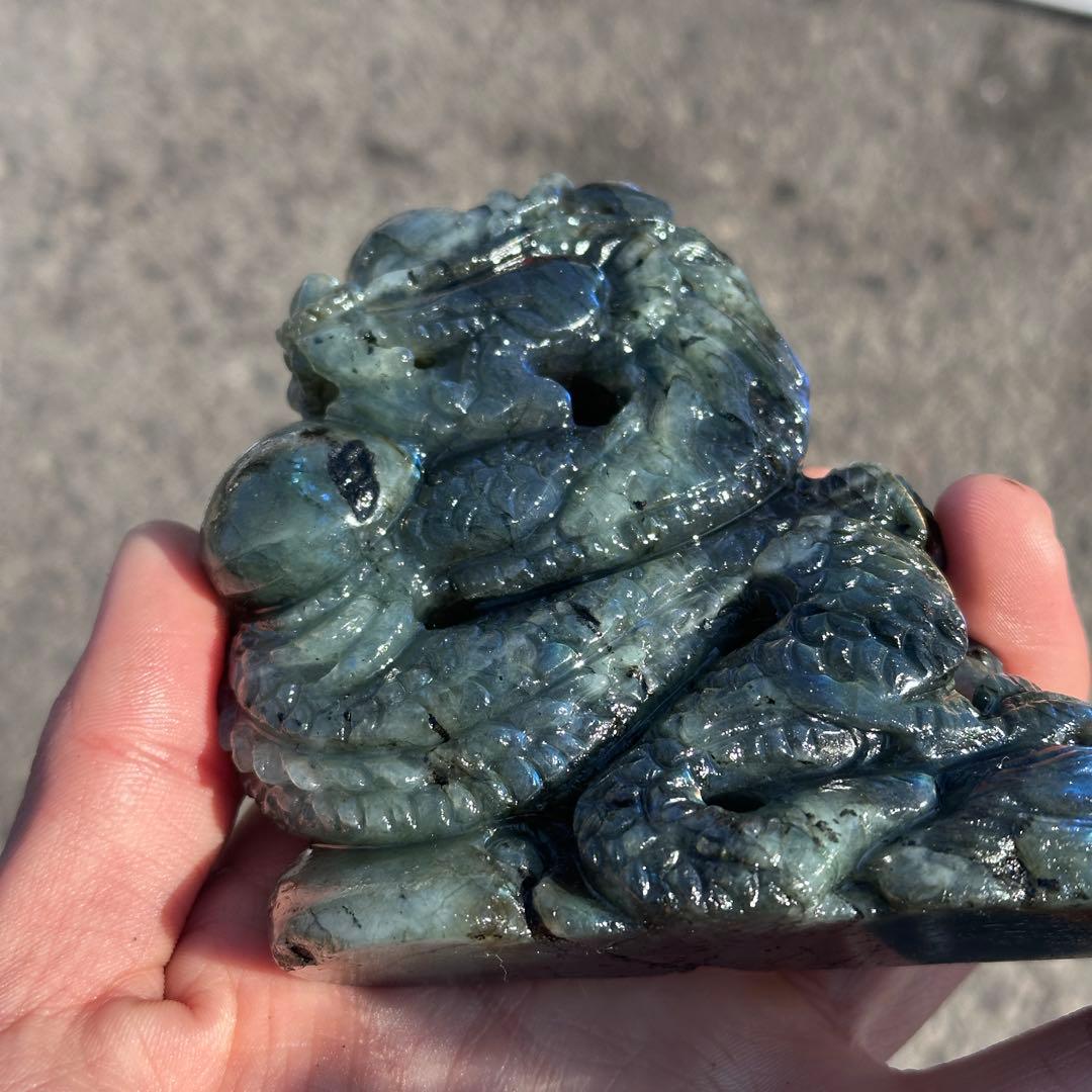 天然石ラブラドライトの龍　置物　彫り物G.252