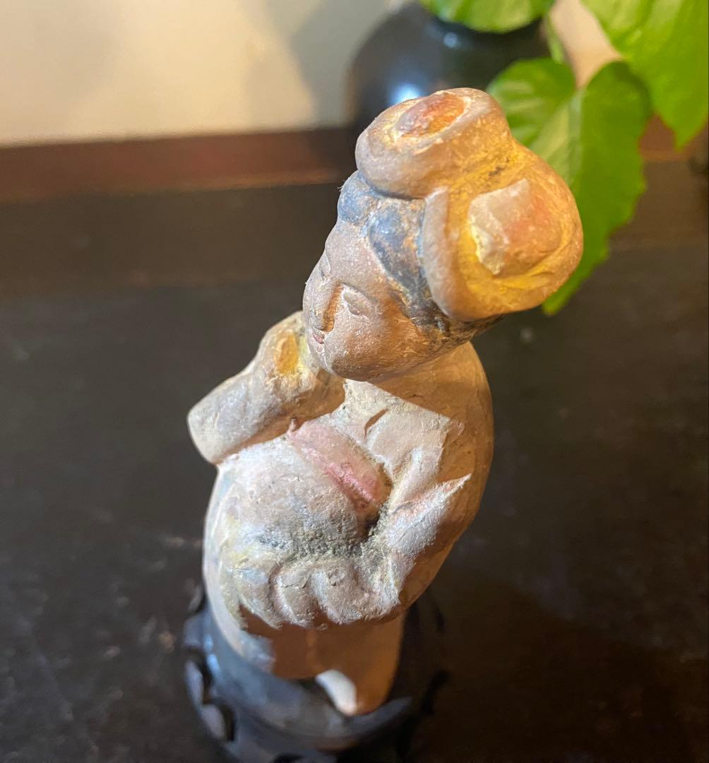 アンティーク　加彩婦人俑「かさいふじんよう」・鑑賞台付・２点セット ・レア