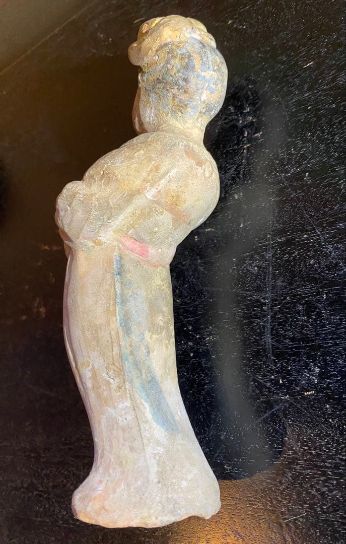 アンティーク　加彩婦人俑「かさいふじんよう」・鑑賞台付・２点セット ・レア