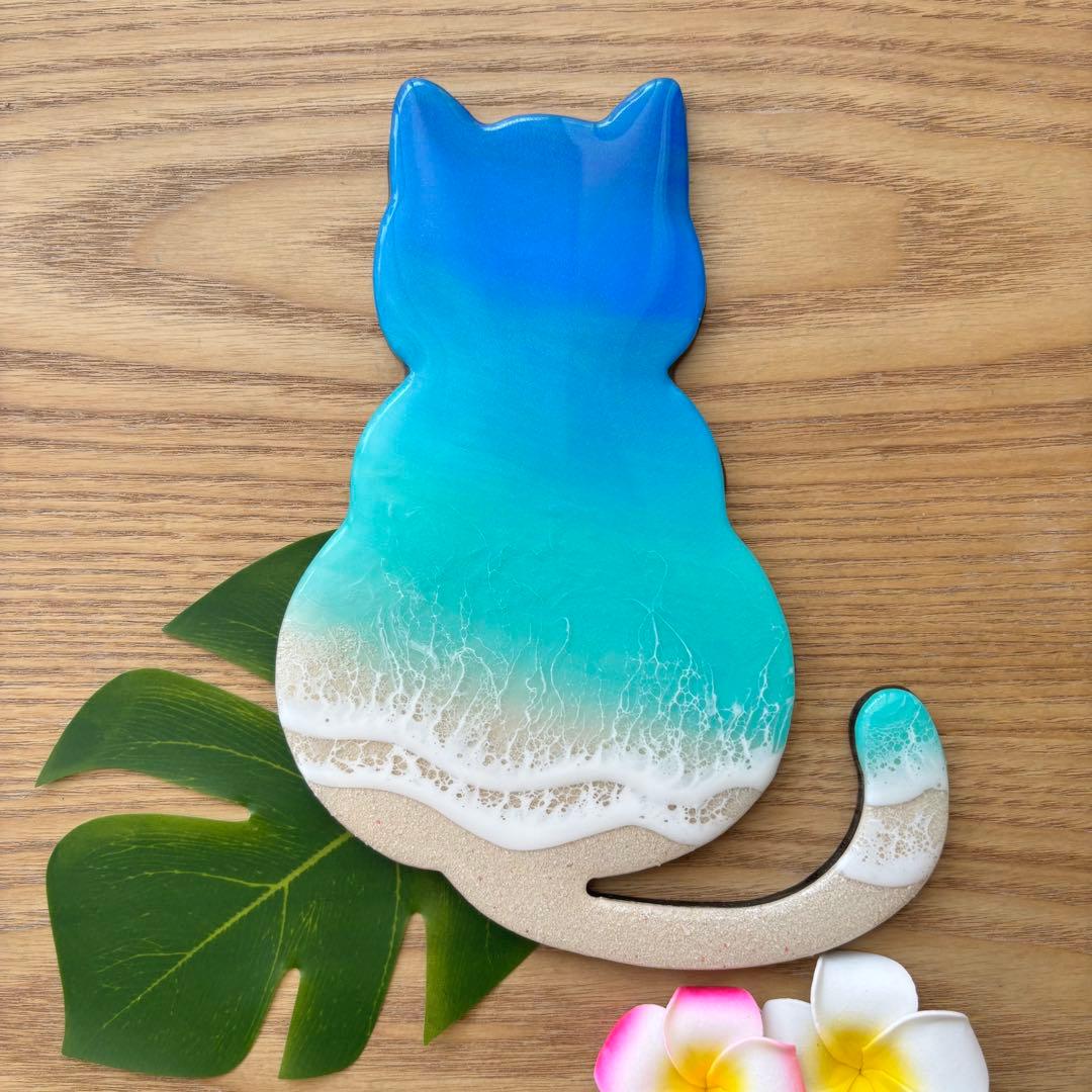 レジン　オーシャンアート　ねこパネル　海アート　No.1154