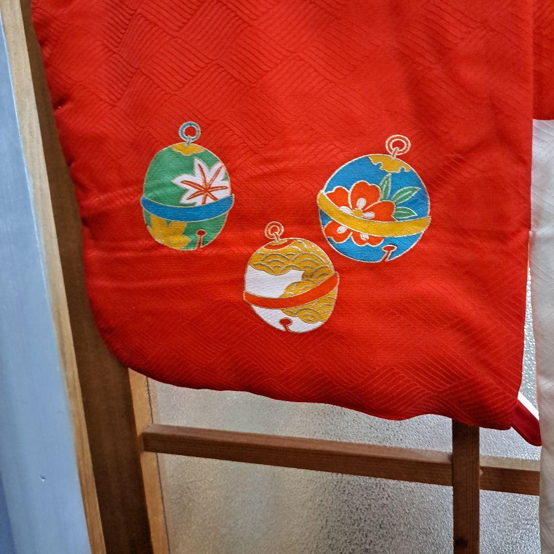 新品　七五三　手縫正絹被布　正絹着物　草履、西陣織手提　セット　共箱入　三歳児用