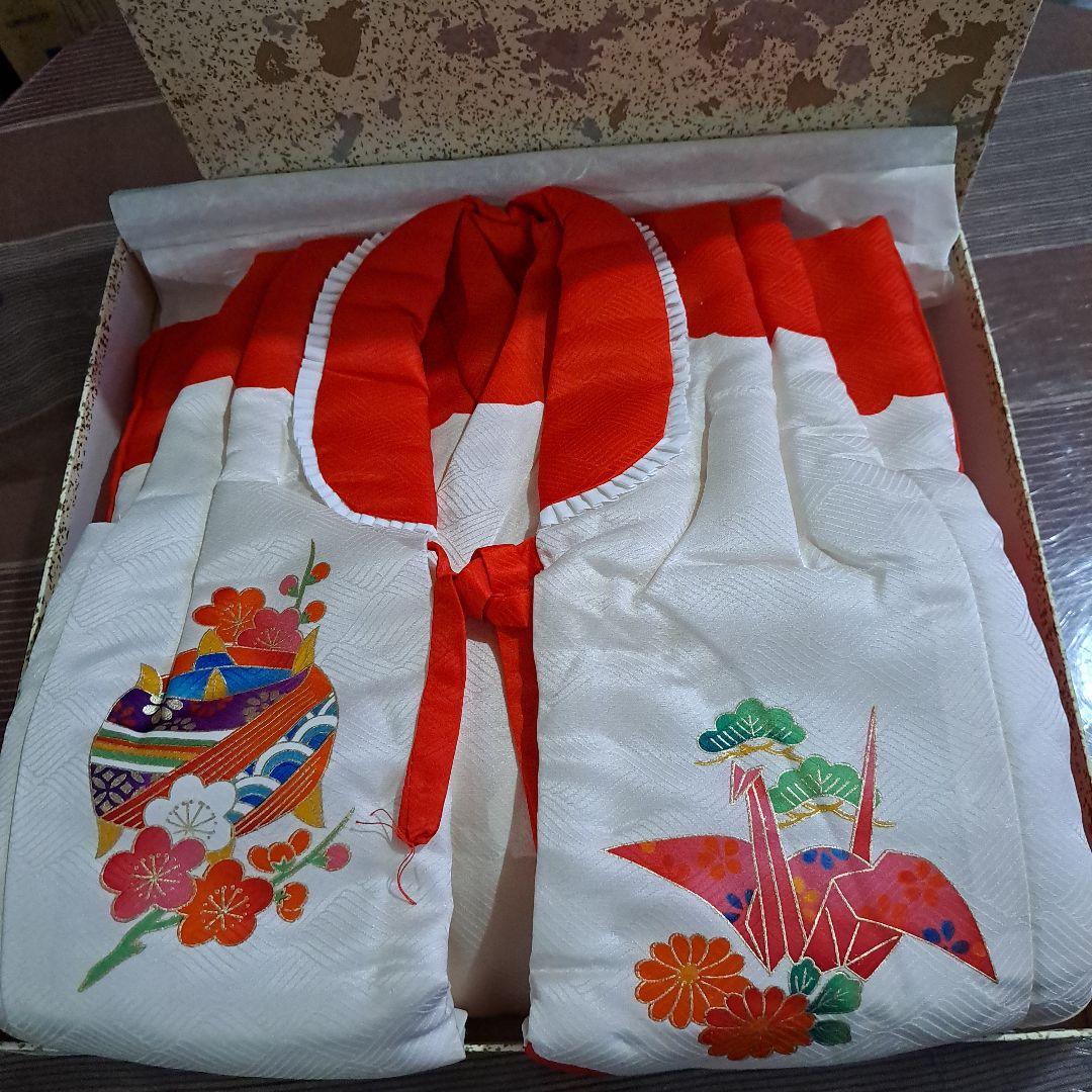新品　七五三　手縫正絹被布　正絹着物　草履、西陣織手提　セット　共箱入　三歳児用