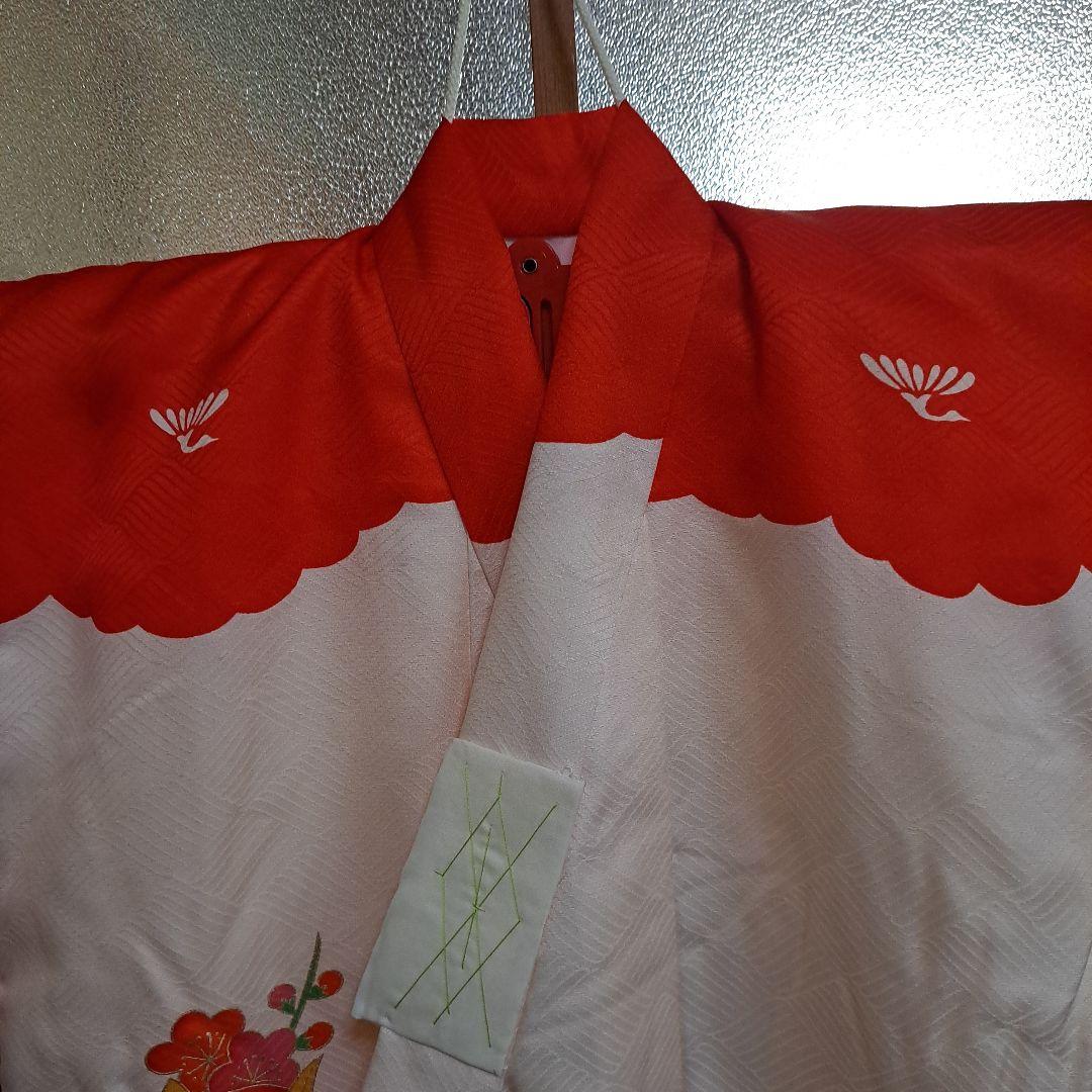 新品　七五三　手縫正絹被布　正絹着物　草履、西陣織手提　セット　共箱入　三歳児用