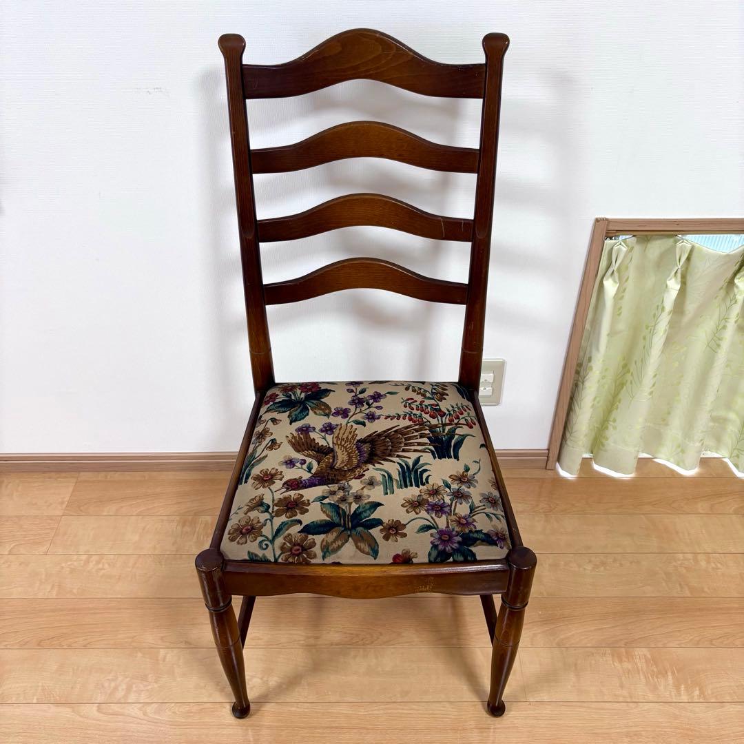 飛騨産業 キツツキ ダイニングチェア 木製チェア 花鳥柄 ラダーバックチェア
