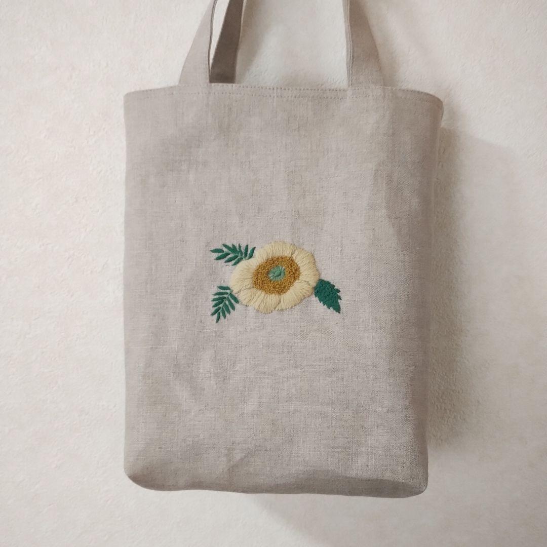ハンドメイド ウ―ル刺繍 ポピ―のト―トバック