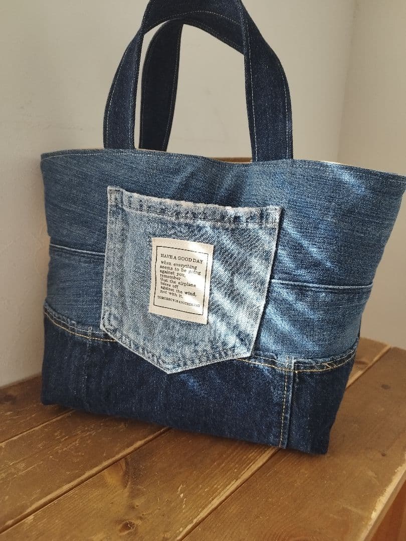 No.1346ハンドメイド★トートバッグ★デニムリメイク★パッチワーク