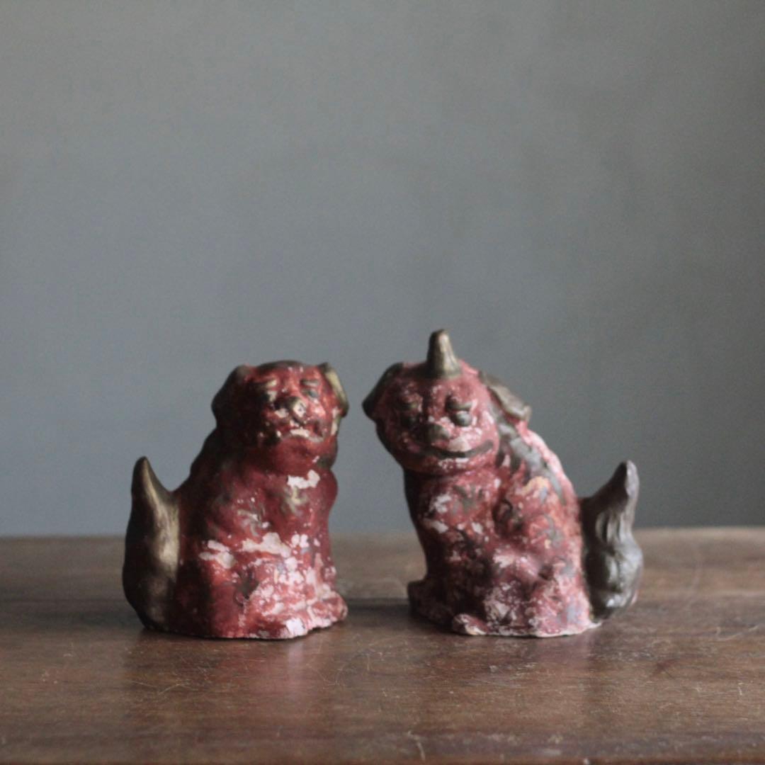 古い 土人形 獅子と狛犬 八橋人形 郷土人形 古道具 アンティーク オブジェ