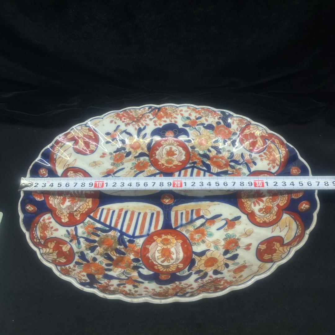 古伊万里　染付　赤絵　変形皿37cm