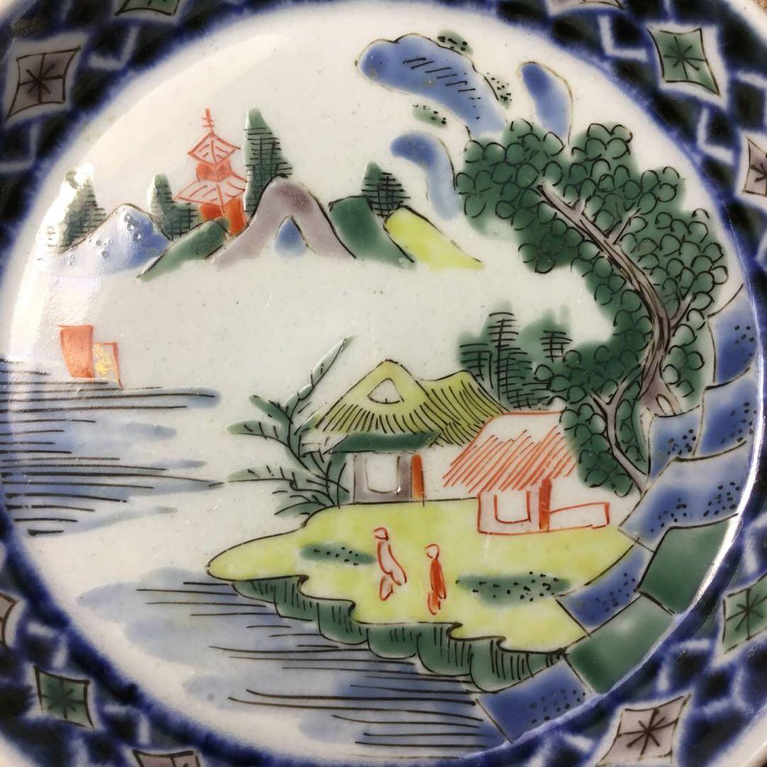 古伊万里◆小皿４枚◆色絵 染付 ４寸 山水 手塩皿 小皿 豆皿 菓子皿 銘々皿