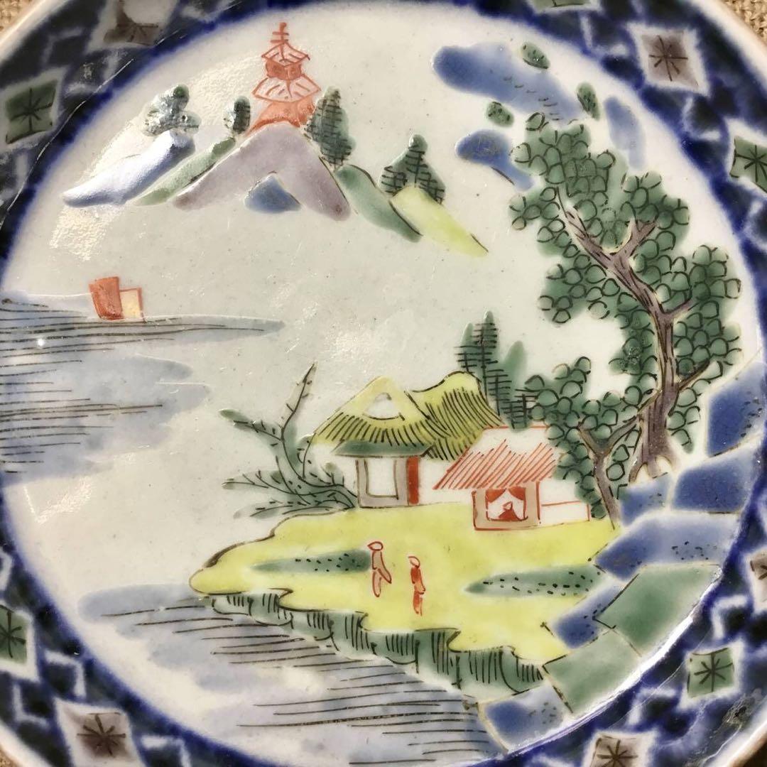 古伊万里◆小皿４枚◆色絵 染付 ４寸 山水 手塩皿 小皿 豆皿 菓子皿 銘々皿