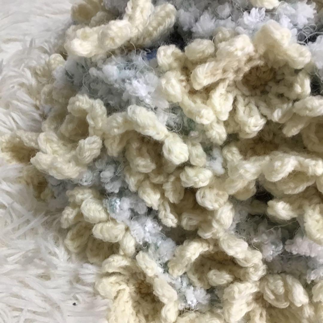 花束ブランケット　キラキララメ入り　秋桜　一点物　手編み