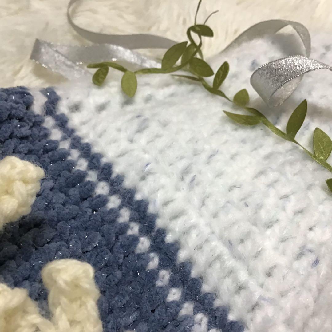 花束ブランケット　キラキララメ入り　秋桜　一点物　手編み