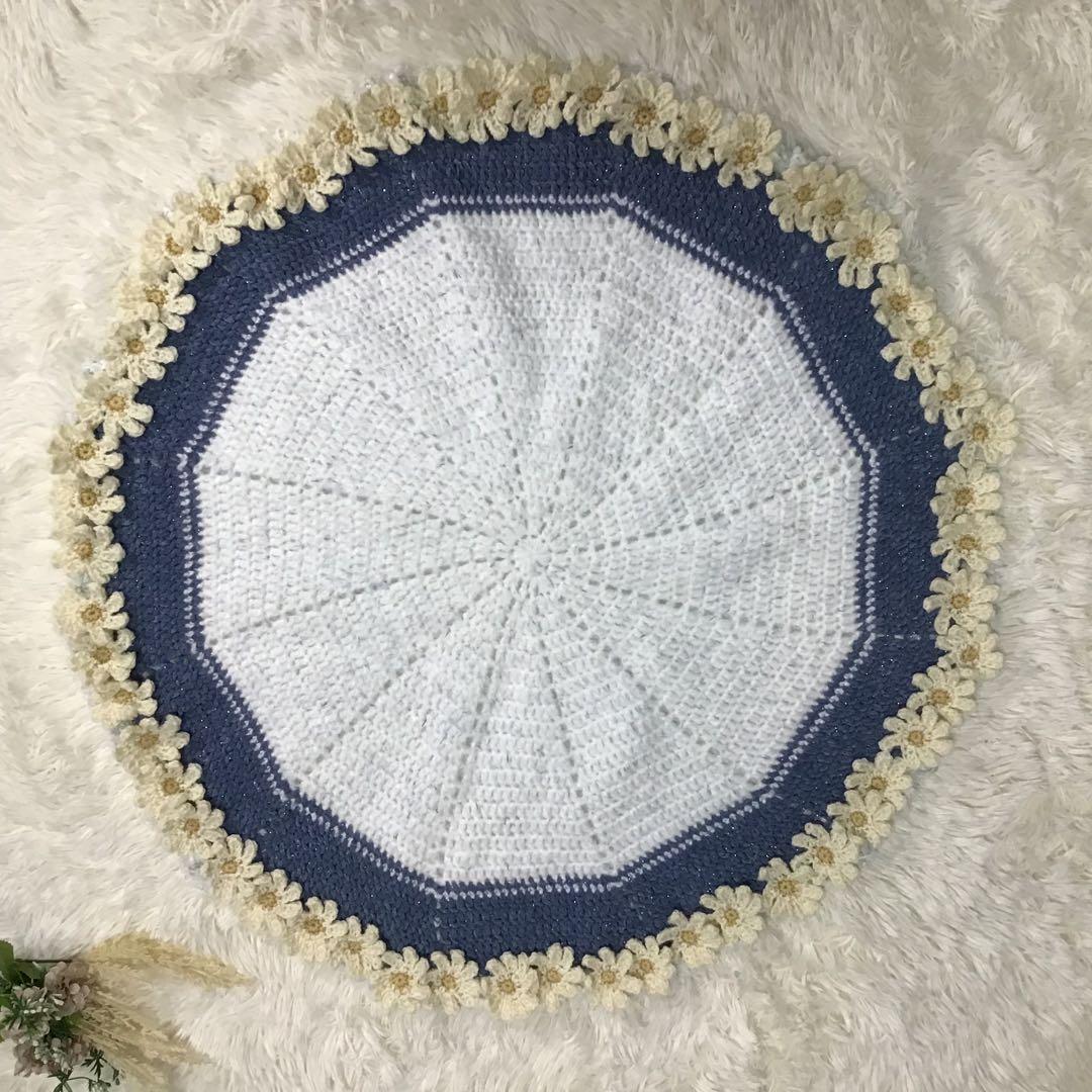 花束ブランケット　キラキララメ入り　秋桜　一点物　手編み