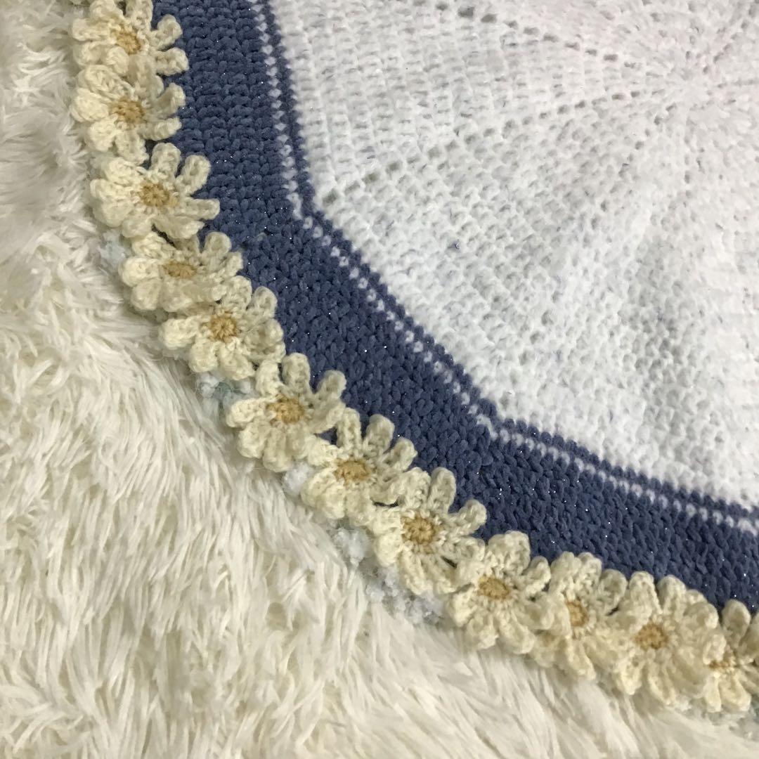 花束ブランケット　キラキララメ入り　秋桜　一点物　手編み