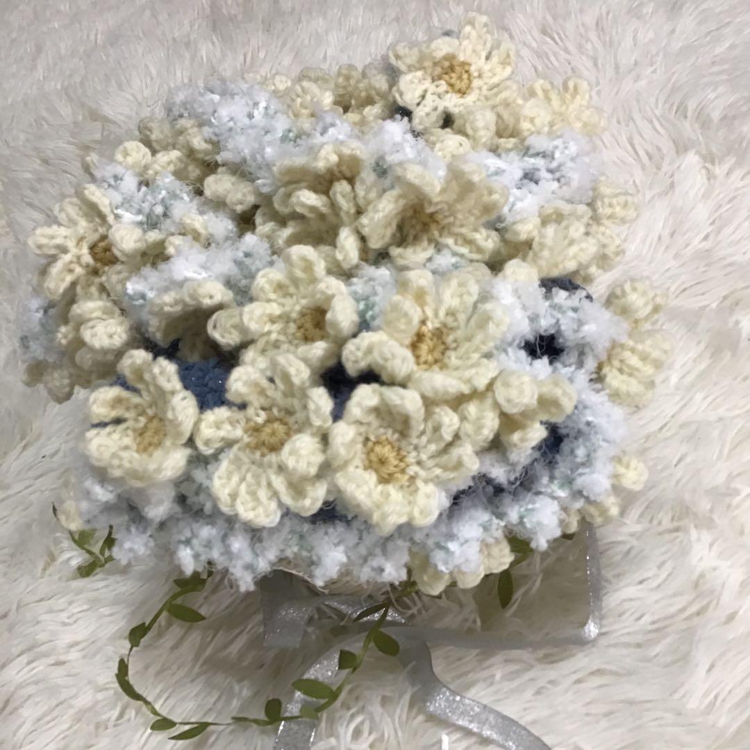 花束ブランケット　キラキララメ入り　秋桜　一点物　手編み