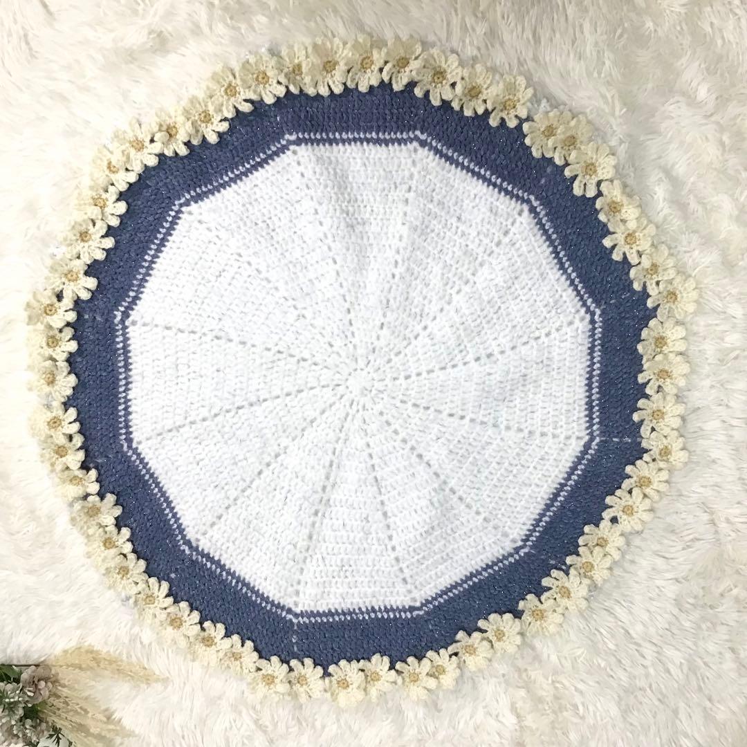 花束ブランケット　キラキララメ入り　秋桜　一点物　手編み