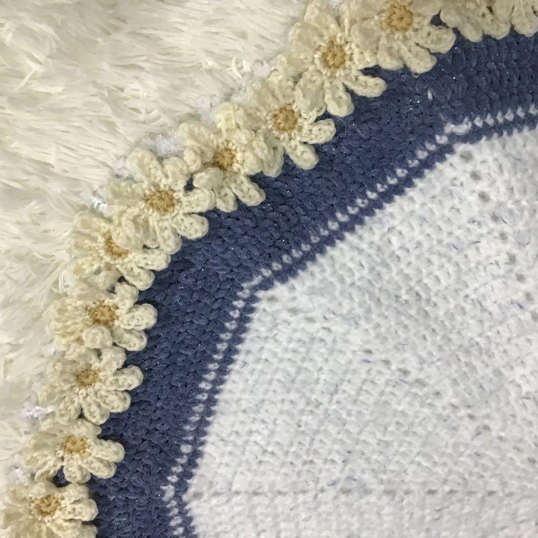 花束ブランケット　キラキララメ入り　秋桜　一点物　手編み